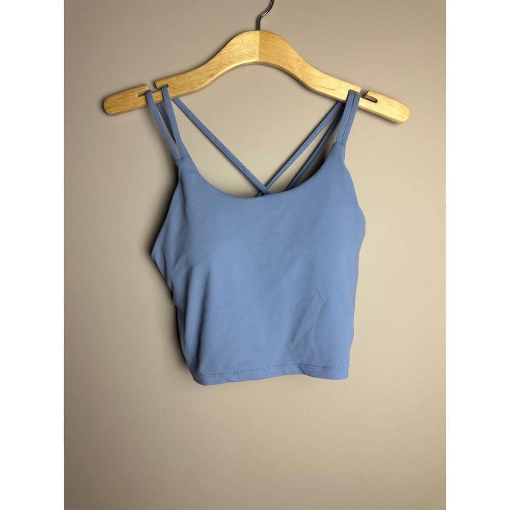 Light Blue Double Strap Criss Cross Back Athletic Crop Top Built-in Bra Large - Picture 1 of 4